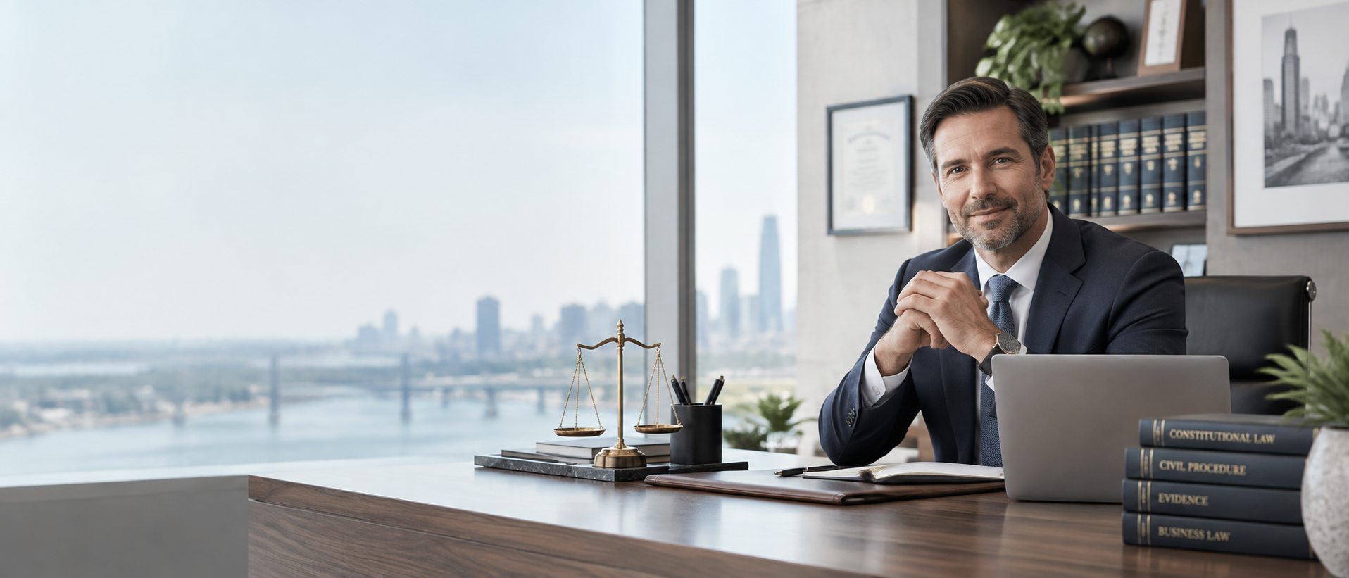 Attorney seated at a desk in a law office